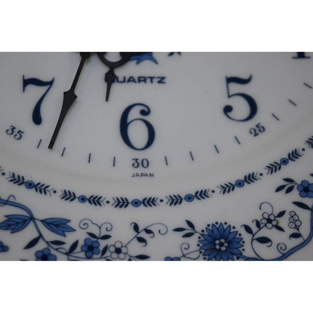 Vintage Linden Blue Floral Porcelain Wall Clock Japan - great condition